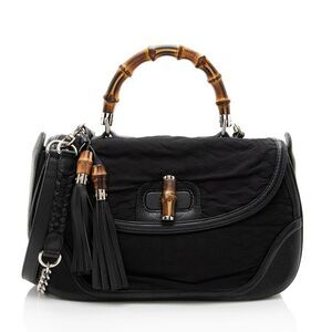 Gucci GG Embossed Neoprene Leather Bamboo Tassel Large Top Handle